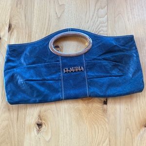 Navy Blue Leather Clutch Purse